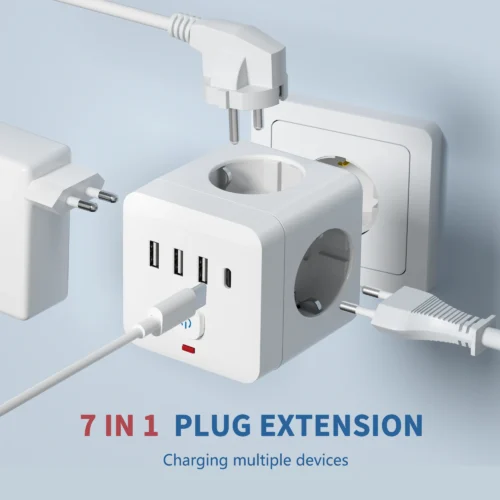 PowerGuard EuroCharge 7 Pro™ — Bloc multiprise parafoudre 3 AC + 3 USB + 1 USB-C