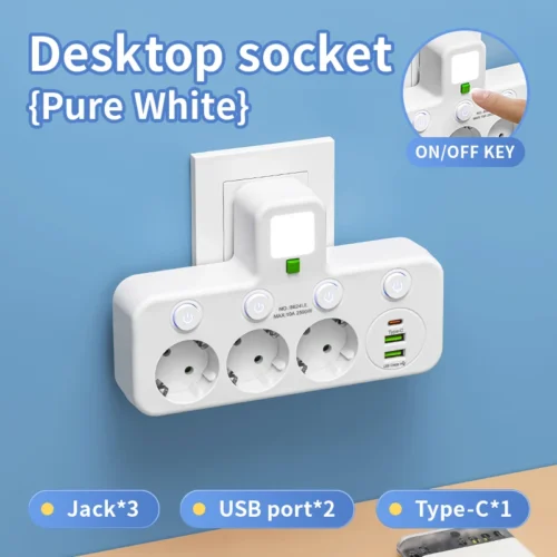 MultiPrise MuraProtect 4-USB — bloc mural 4 prises + USB-C, interrupteurs indépendants