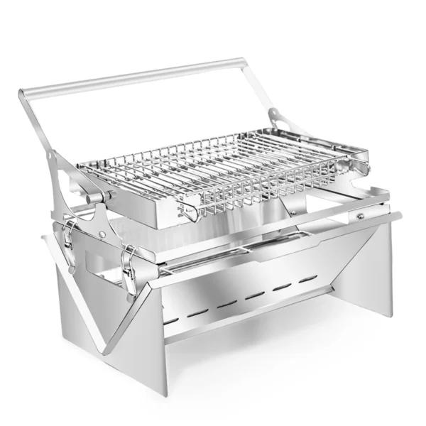 FirePivot 360 Pro™ — Barbecue rotatif 360° inox 304, panier rabattable & sac de transport