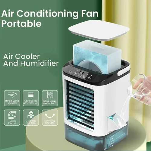 Climatiseur Portable Mini 3 Vitesses avec Humidificateur – Refroidisseur d’Air 900ML pour Chambre et Bureau